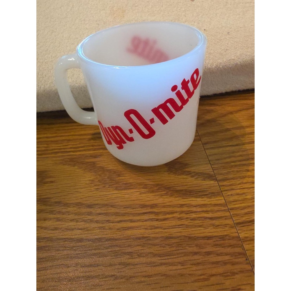 Vintage Glasbake Dyn-O-mite Milk Glass Coffee Mug Red White Retro 70s TV Mug